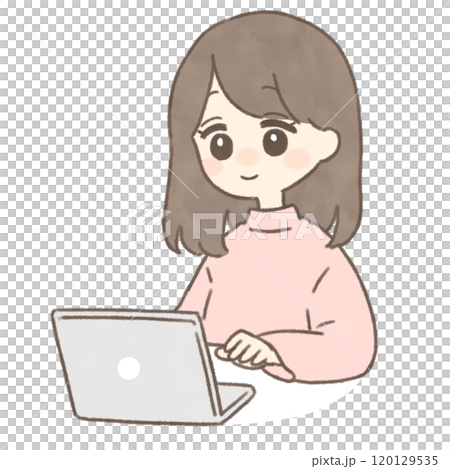 一個女人在電腦上 120129535