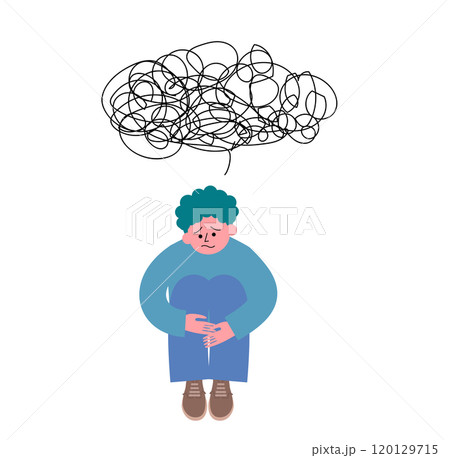 膝を抱えて落ち込む青年のイラスト 膝を抱えて落ち込む青年のイラスト 120129715
