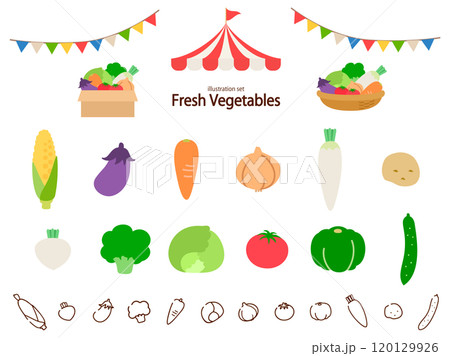 野菜とガーランドのセット_フラットデザイン 野菜とガーランドのセット_フラットデザイン 120129926