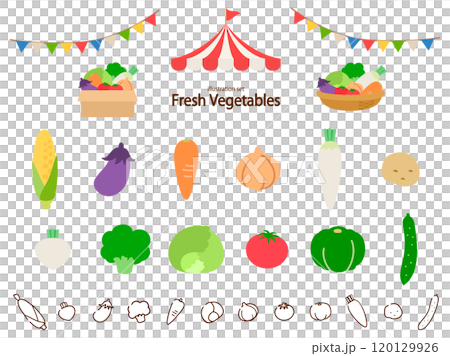 野菜とガーランドのセット_フラットデザイン 野菜とガーランドのセット_フラットデザイン 120129926