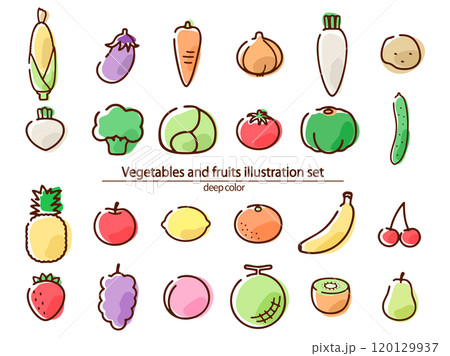 野菜と果物のセット_手描き風のイラスト素材 [120129937] - PIXTA