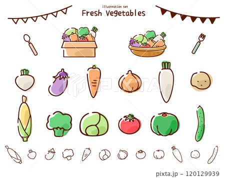 手描き風の野菜とガーランドのセット 120129939