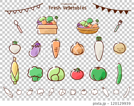 手描き風の野菜とガーランドのセット 120129939