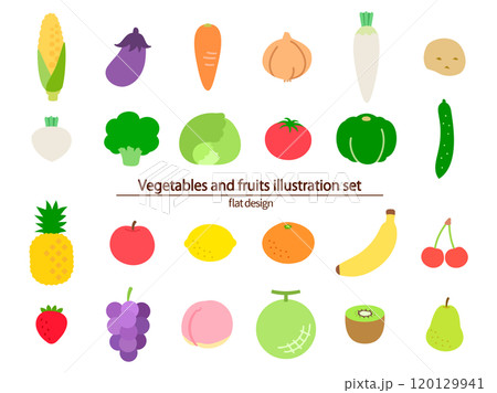 野菜と果物のセット_フラットデザイン 120129941