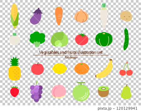 野菜と果物のセット_フラットデザイン 120129941