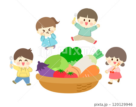野菜と子供のイラスト_フラットデザイン 野菜と子供のイラスト_フラットデザイン 120129946
