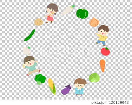 野菜と子供の円形フレーム_フラットデザイン 野菜と子供の円形フレーム_フラットデザイン 120129948