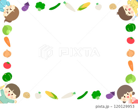 野菜と子供の四角いフレーム2_フラットデザイン 120129953