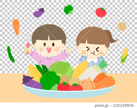 孩子對蔬菜盤感到滿意_平面設計 孩子對蔬菜盤感到滿意_平面設計 120129956