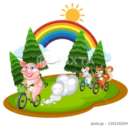 Animals Cycling Under a Rainbow Animals Cycling Under a Rainbow 120130204