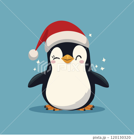 Playful penguin wearing santa hat. Cartoon character. Playful penguin wearing santa hat. Cartoon character. 120130320