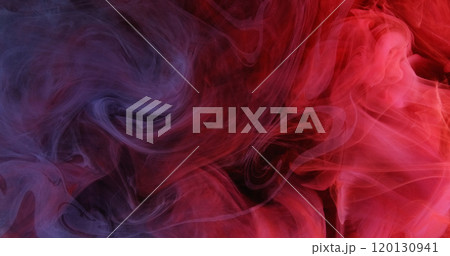 Paint water drop. Smoke cloud. Red purple color splash mist floating wave spreading reveal on black abstract background. Paint water drop. Smoke cloud. Red purple color splash mist floating wave spreading reveal on black abstract background. 120130941