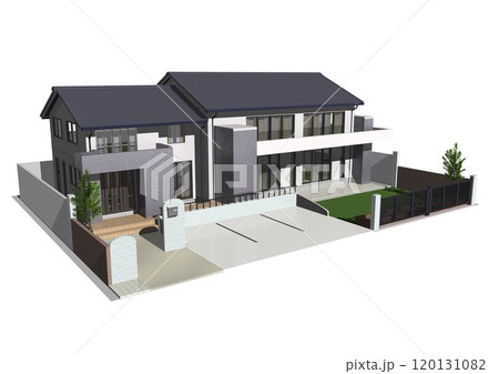 家　ハウス　戸建て　住宅　住まい　新築　モデルハウス(3DCGイメージ)白バック 120131082