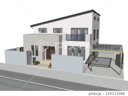 家　ハウス　戸建て　住宅　住まい　新築　モデルハウス(3DCGイメージ)道路だけあり 120131086