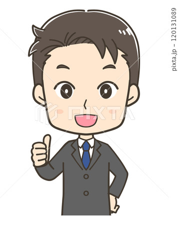 サムズアップするビジネスマンの上半身イラスト 120131089