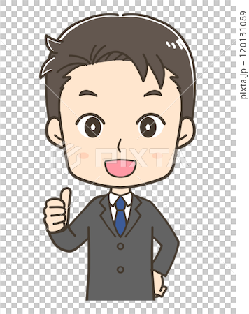 サムズアップするビジネスマンの上半身イラスト 120131089