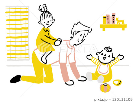 リビングで子どもたちと遊ぶお父さん　馬乗り　イクメン　育児休暇 120131109