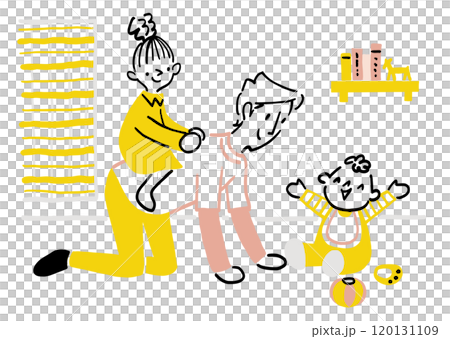 Father playing with children in the living room, horse rider, handsome man, childcare leave 120131109