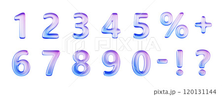 3d holographic font, glass liquid numbers from 0 to 9, percent sign, question mark, exclamation point, plus and minus symbol. Iridescent gradient balloons, isolated render icon set. 3D illustration 3d holographic font, glass liquid numbers from 0 to 9, percent sign, question mark, exclamation point, plus and minus symbol. Iridescent gradient balloons, isolated render icon set. 3D illustration 120131144