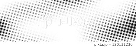 Grunge halftone background. Faded grit noise gradient texture. White and black sand wallpaper. Wide long retro pixelated backdrop. Anime or manga comic style overlay. Halftone gritty frame. Vector 120131230
