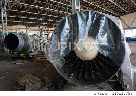 Aircraft engines in the airplane hangar 120131755