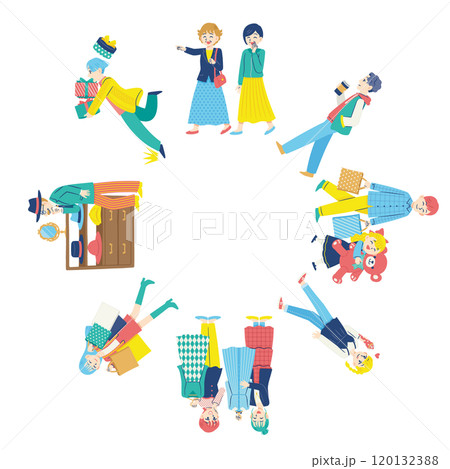 ショッピングする人々　フラットデザイン　円 120132388