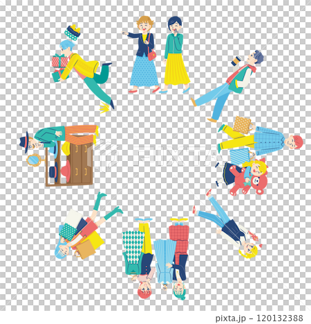 ショッピングする人々　フラットデザイン　円 120132388