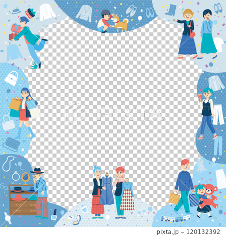 ショッピングする人々　フラットデザイン　正方形　冬 120132392