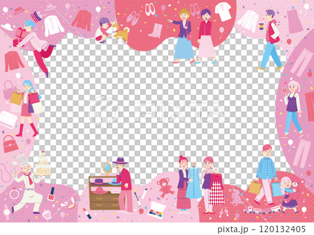 Shopping people Flat design A3 Landscape Pink 120132405