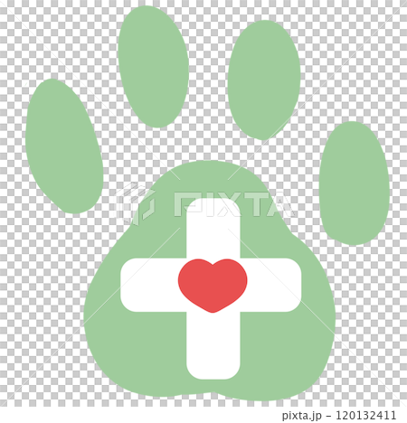 Green paw with cross and heart Green paw with cross and heart 120132411