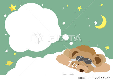 夜空と雲の上で眠っているクマのぬいぐるみのイラスト1のフォトフレーム 120133027