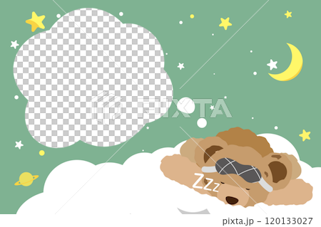 夜空と雲の上で眠っているクマのぬいぐるみのイラスト1のフォトフレーム 120133027