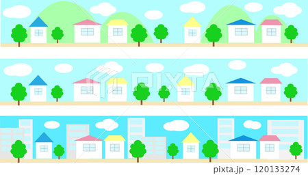 街並みのイラストセット_青空 120133274