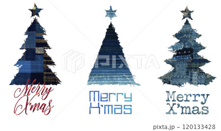 藍染の繕いファブリックで描いた、クリスマスツリーのアイコン 藍染の繕いファブリックで描いた、クリスマスツリーのアイコン 120133428