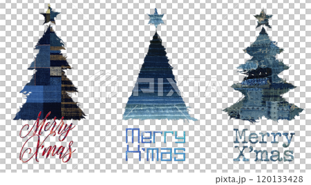 藍染の繕いファブリックで描いた、クリスマスツリーのアイコン 藍染の繕いファブリックで描いた、クリスマスツリーのアイコン 120133428