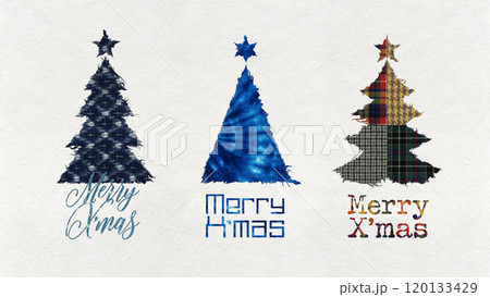 繕いファブリックで描いた、クリスマスツリーのアイコン 120133429