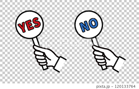 Illustration of hands holding yes no signs Illustration of hands holding yes no signs 120133764
