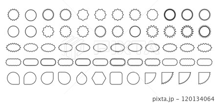 Starburst price. Set of circles with sharp and waves edge. Simple flat style Vector labels. Outline shopping icons Starburst price. Set of circles with sharp and waves edge. Simple flat style Vector labels. Outline shopping icons 120134064