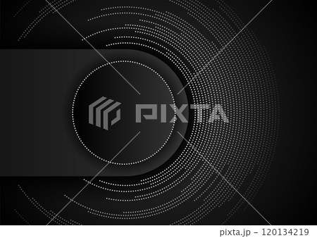 Black white abstract geometric tech background with dotted lines circles 120134219