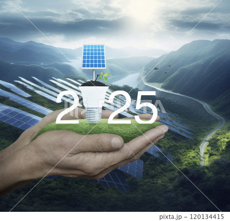 Happy new year 2025 green ecology and saving energy concept, Generative AI 120134415