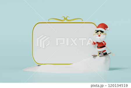 3d billboards with Santa Claus sunglasses skiing isolated on blue background. merry christmas, festive new year concept, 3d render illustration 120134519