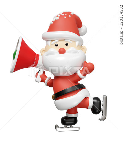 Santa Claus playing ice skating holding megaphone isolated. merry christmas, festive new year concept, 3d render illustration Santa Claus playing ice skating holding megaphone isolated. merry christmas, festive new year concept, 3d render illustration 120134532