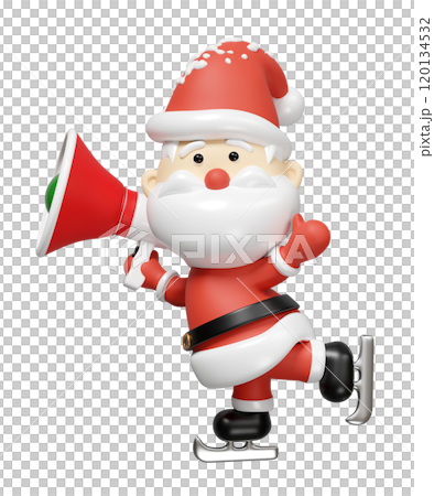 Santa Claus playing ice skating holding megaphone isolated. merry christmas, festive new year concept, 3d render illustration 120134532