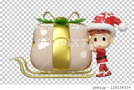 Santa Claus pushing sleigh with gift box isolated. merry christmas and festive new year concept, 3d illustration render Santa Claus pushing sleigh with gift box isolated. merry christmas and festive new year concept, 3d illustration render 120134534