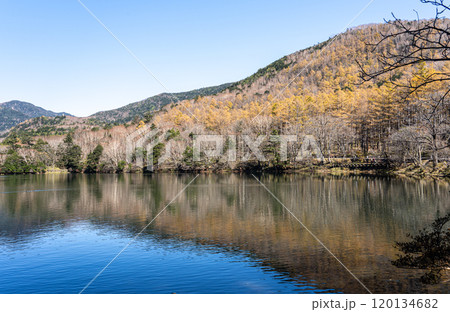 晩秋の奥日光、紅葉も終盤を迎えた湯ノ湖の風景 120134682