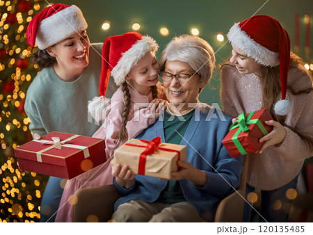 family celebrating Christmas 120135485