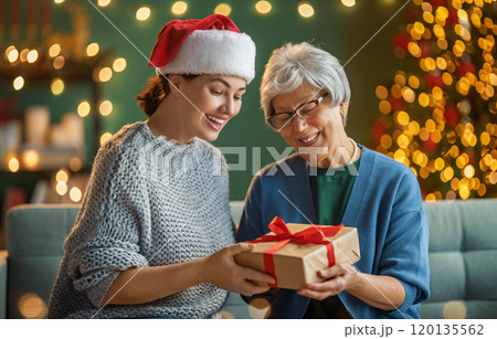family celebrating Christmas 120135562