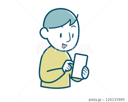 スマホを操作する男の子のイラスト 120135995
