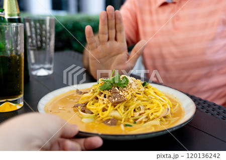 Refusal to Chiang mai curry noodles, asian spicy egg pasta rejection, yellow curried noodle soup Khao Soi Refusal to Chiang mai curry noodles, asian spicy egg pasta rejection, yellow curried noodle soup Khao Soi 120136242