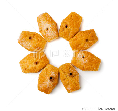 Small Italian Puff Pastry Isolated. Puff Pastries Biscuits, Mini Sweet Bakery 120136266